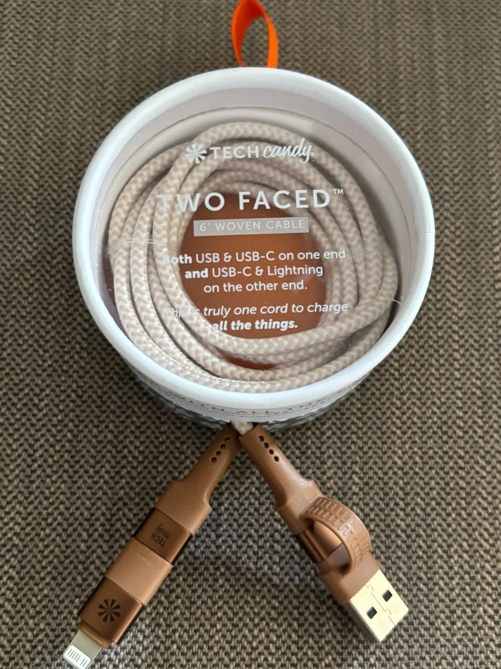 Tech Candy Two Faced 6' Woven Cable: Natural